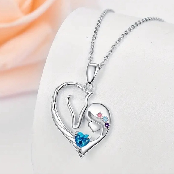 Sterling Silver 12 Month Birthstone Pendant Necklace Horse Head Jewelry Gift - Picture 1 of 3